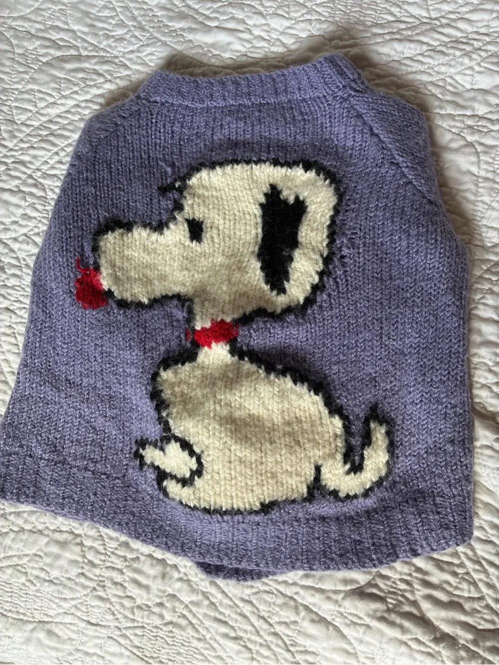 Kids Purple Snoopy Knit Matching Set - Sweater & Mittens
